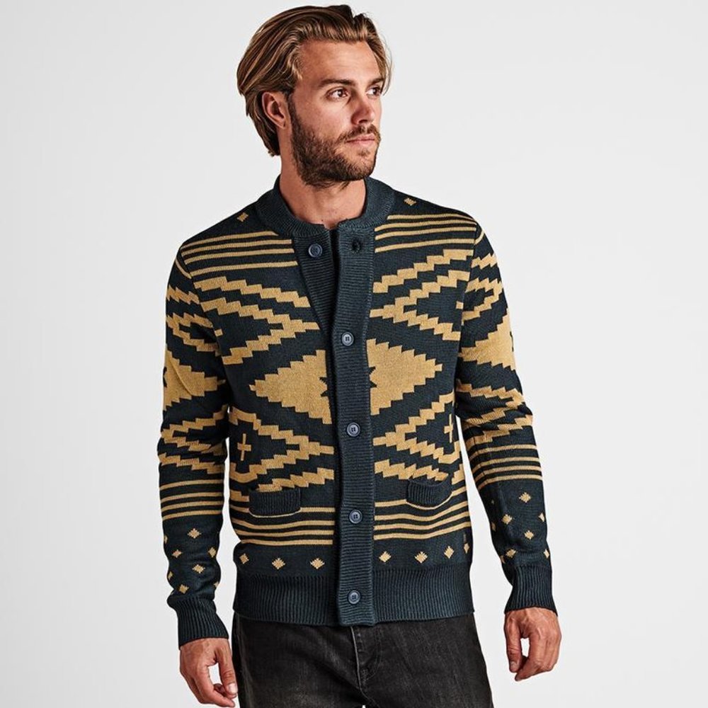 Roark Revival Munro Wool Cardigan - Navy & Gold